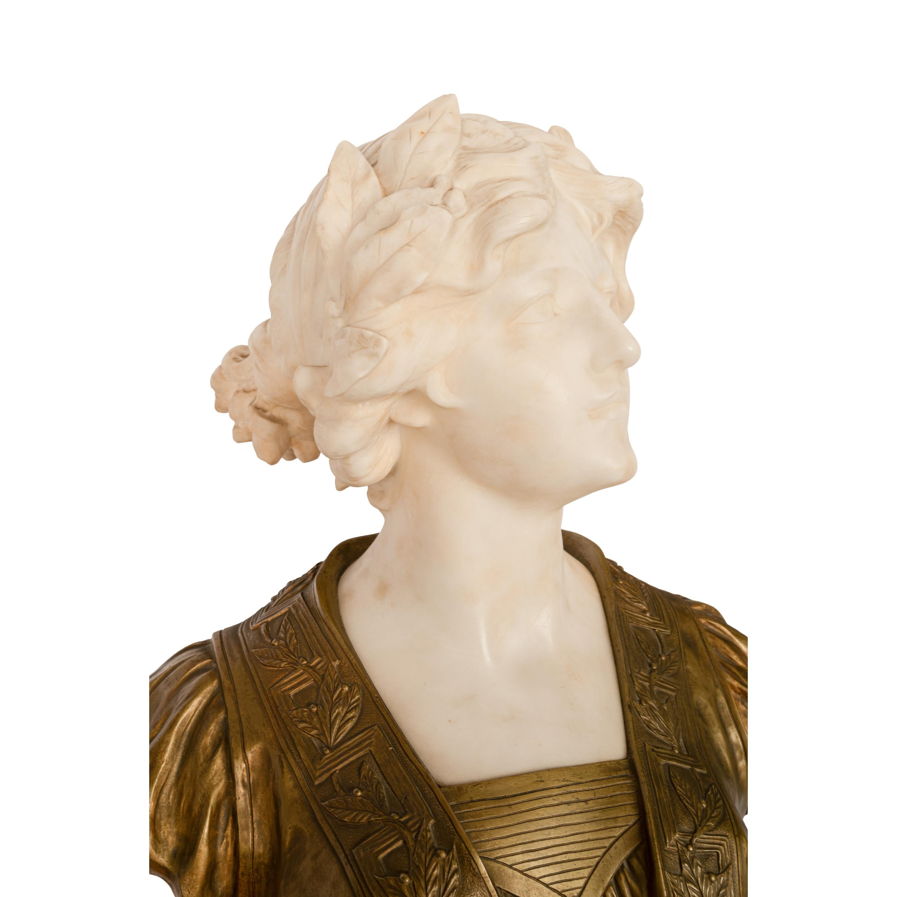 Antique Art Nouveau Female Carrara Marble Gilt Bronze Bust Statue Sculpture 1900 For Sale 10