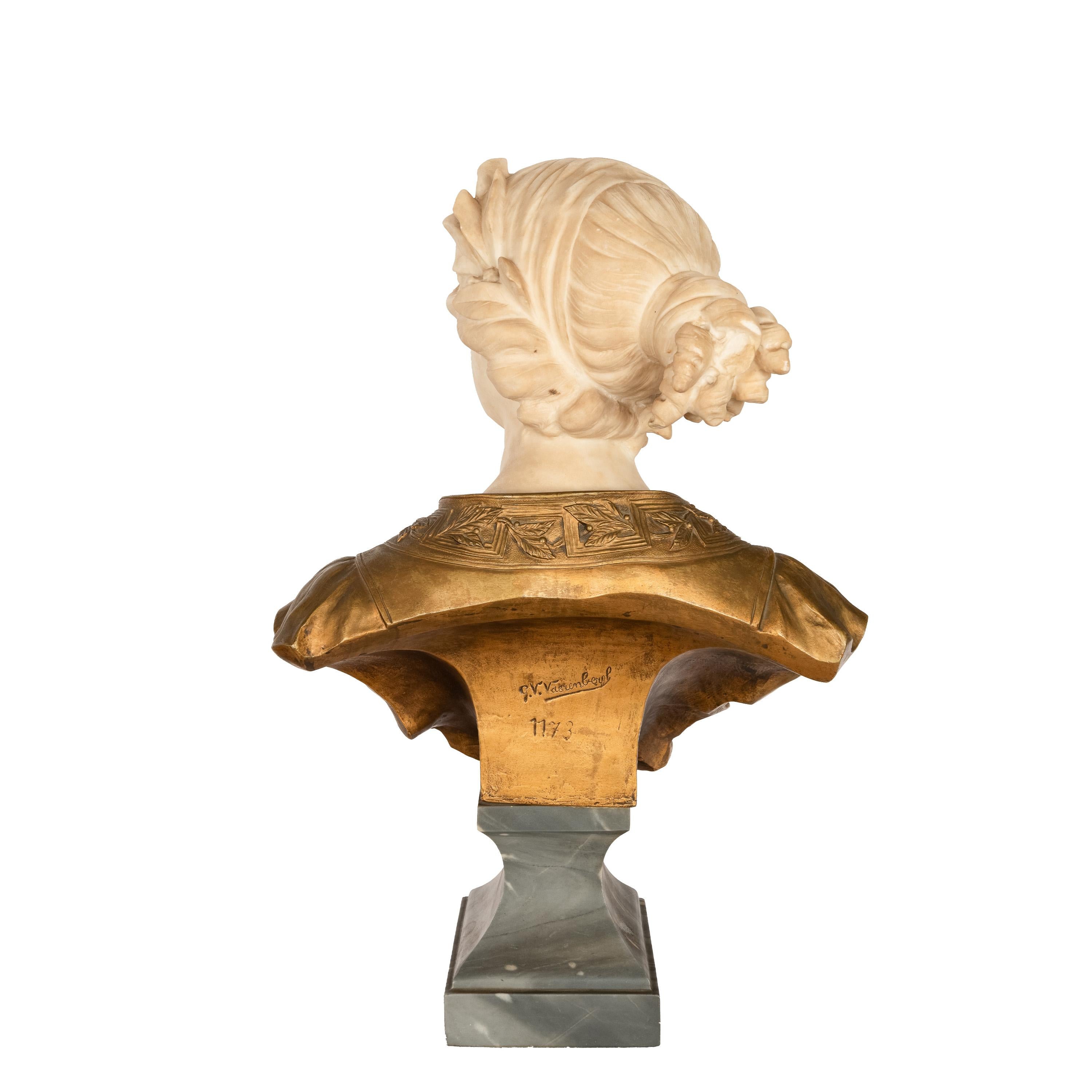 Antique Art Nouveau Female Carrara Marble Gilt Bronze Bust Statue Sculpture 1900 For Sale 1