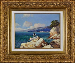Used Pêcheurs Sur Les Rochers 1930s Framed Provencal Côte d
Azur Oil Painting