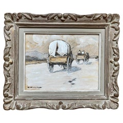 Gustave Vidal, Le carovane, carboncino e pittura su pannello, XX secolo