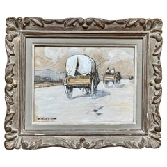 Vintage Gustave Vidal, The Caravans, Charcoal and Poster Paint on Panel, 20th Century