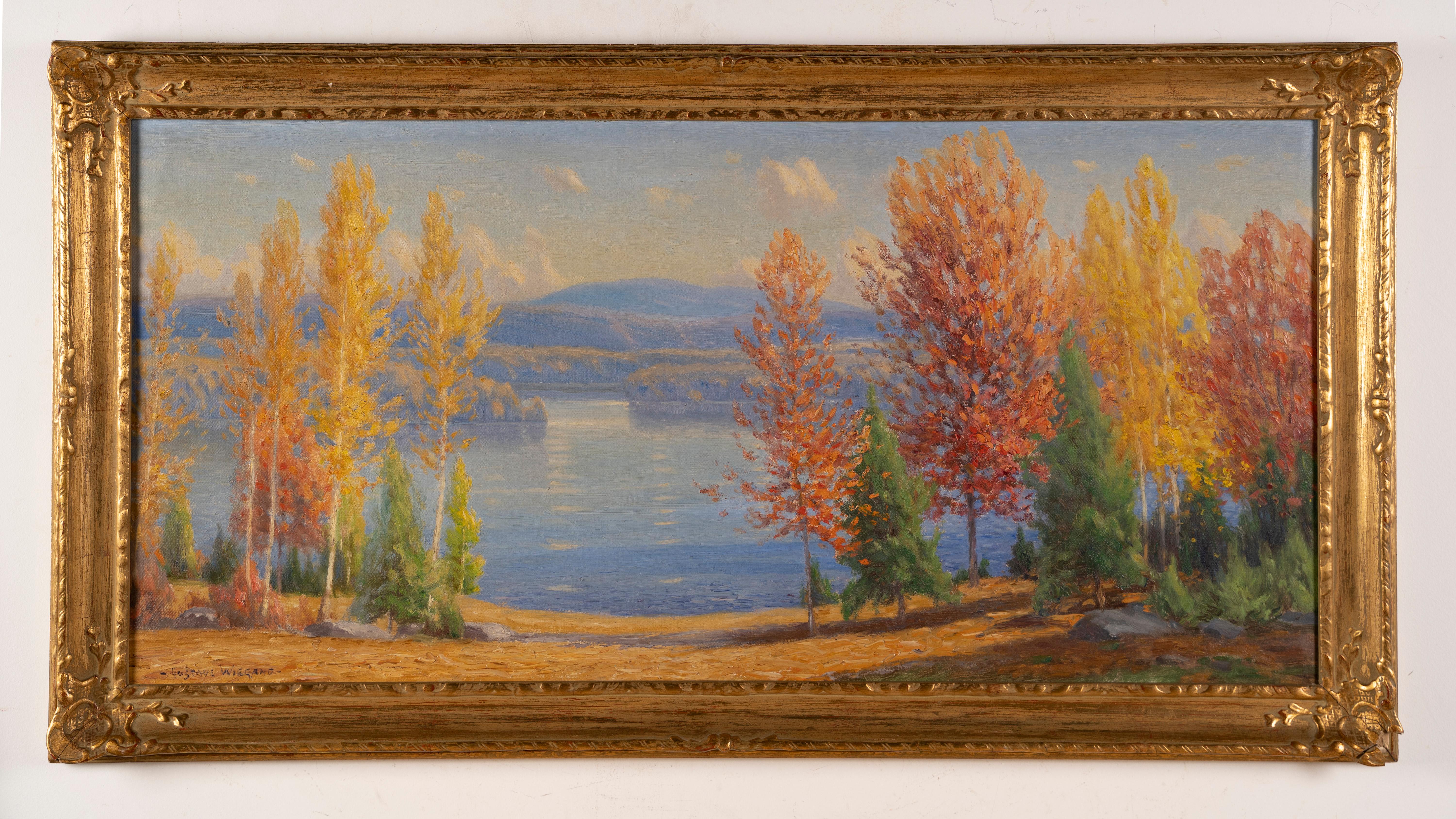 Antique American Impressionist Signed Fall Landscape Arts Crafts Giltwood Frame - Painting by Gustave Weigand