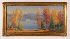 Antique American Impressionist Signed Fall Landscape Arts Crafts Giltwood Frame