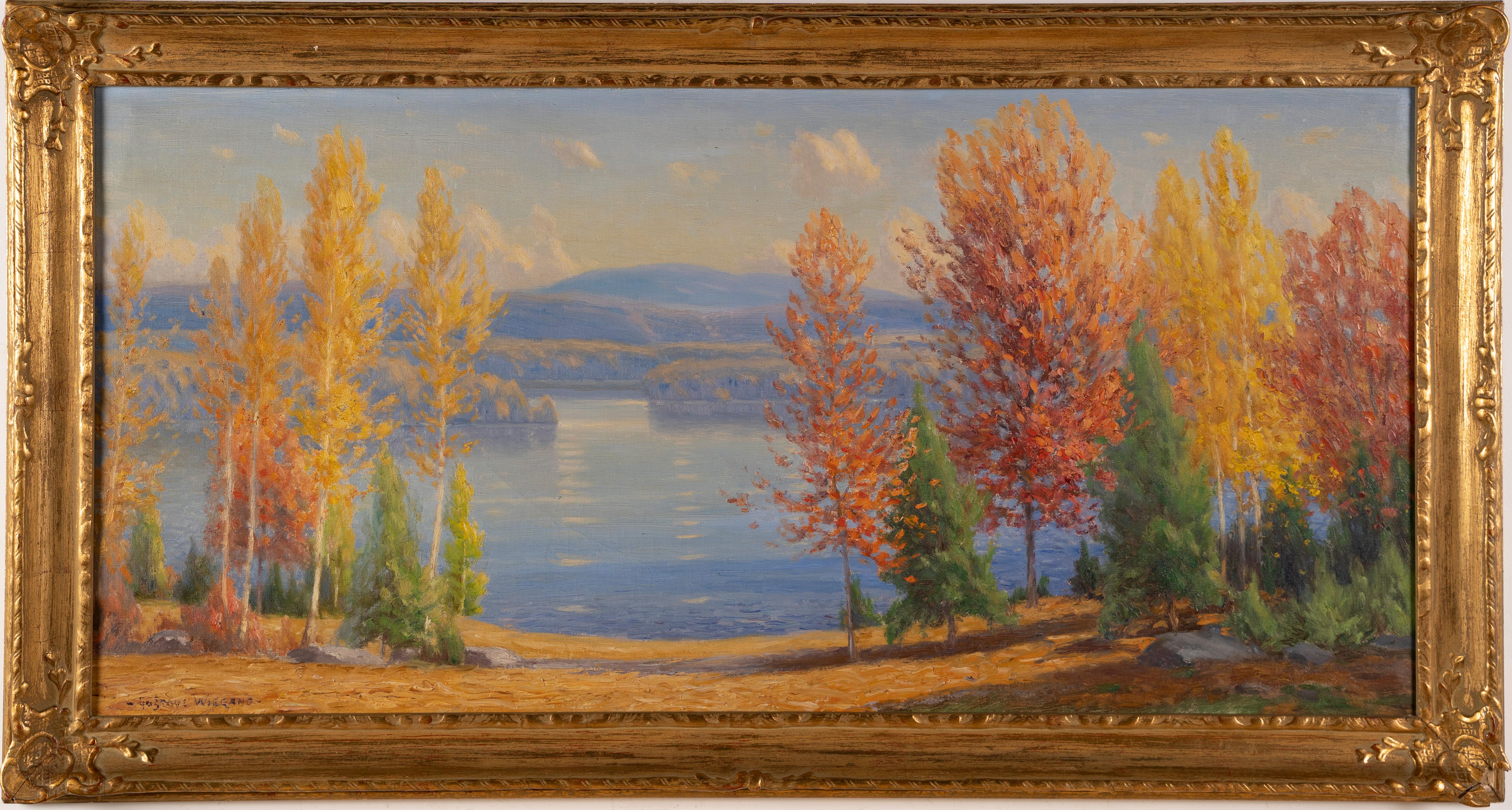 Gustave Weigand Landscape Painting - Antique American Impressionist Signed Fall Landscape Arts Crafts Giltwood Frame