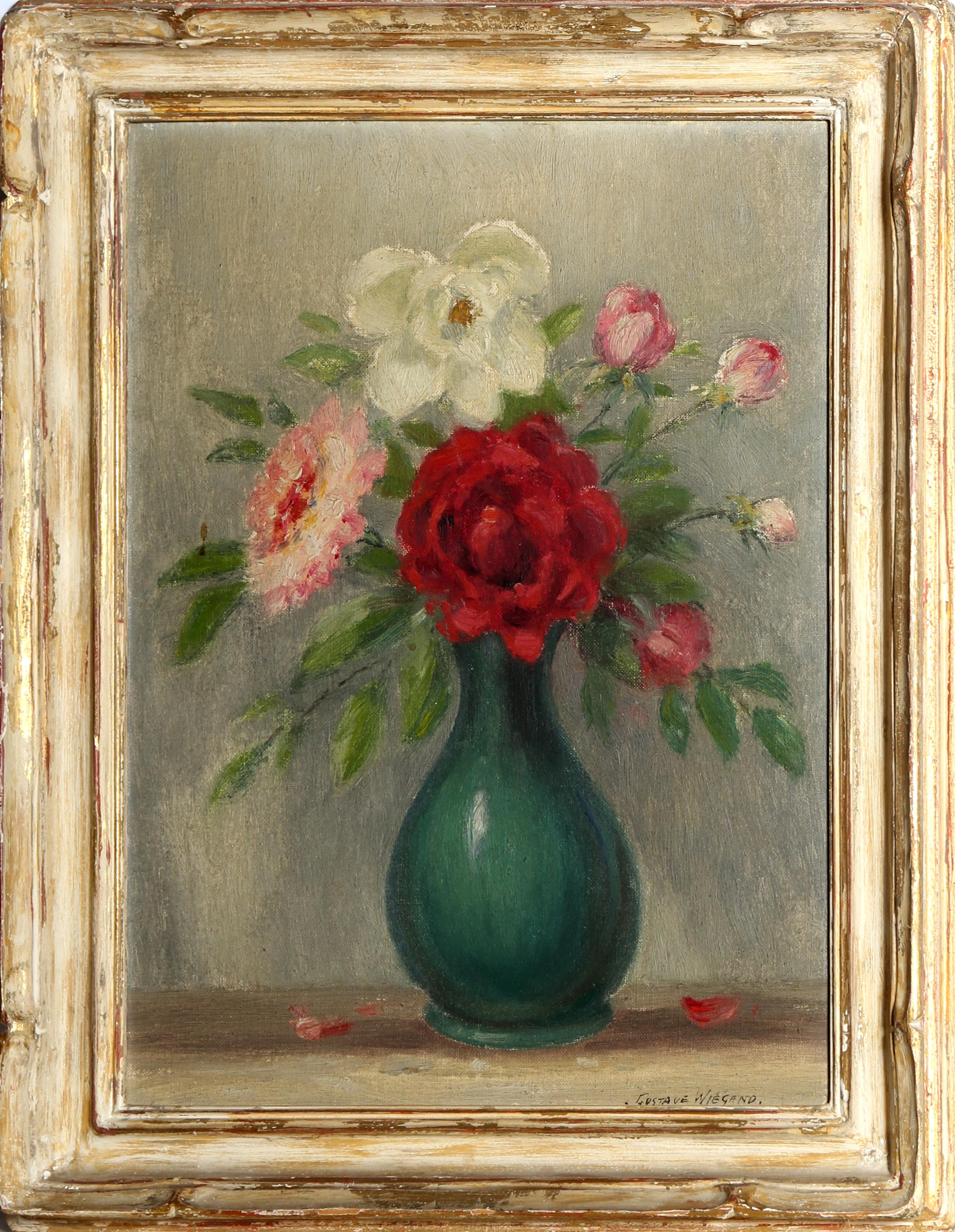 Pintura al óleo sobre tabla de Gustave Weigand (1870 - 1957), firmada abajo a la derecha. El cuadro mide 16 x 12 pulgadas. Wiegand nació en Bremen (Alemania) en 1870. Wiegand estudió en la Real Academia de Berlín y en la Real Academia de Dresde, y