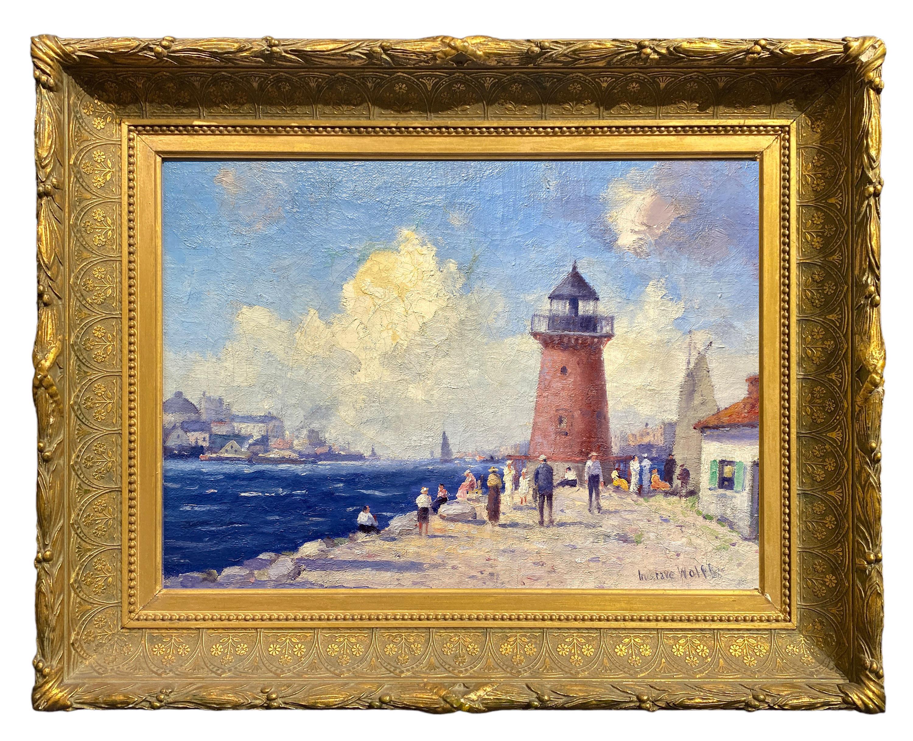 The Little Red Lighthouse, New York - Painting by Gustave Wolff 