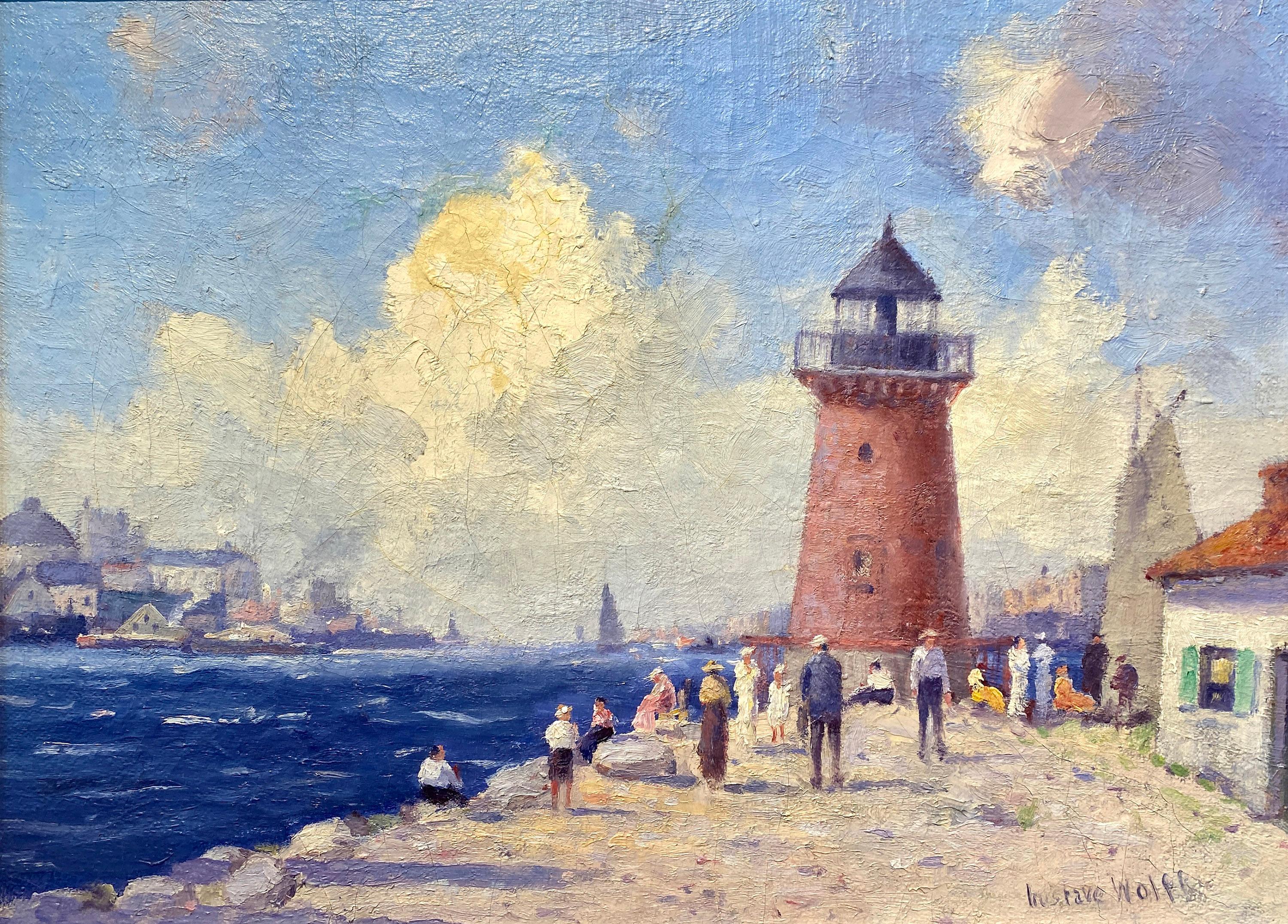 Gustave Wolff  Landscape Painting - The Little Red Lighthouse, New York