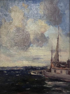 "View of New York Harbor, Staten Island Ferry," Gustave Wolff, Impressionism