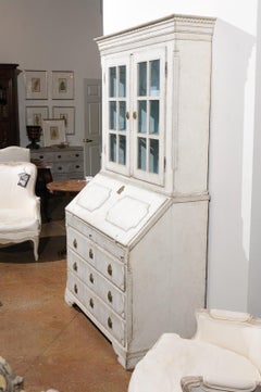 Gustavian 18th Century Scandinavian Tall Slanted Desk Secretary with Glass Doors