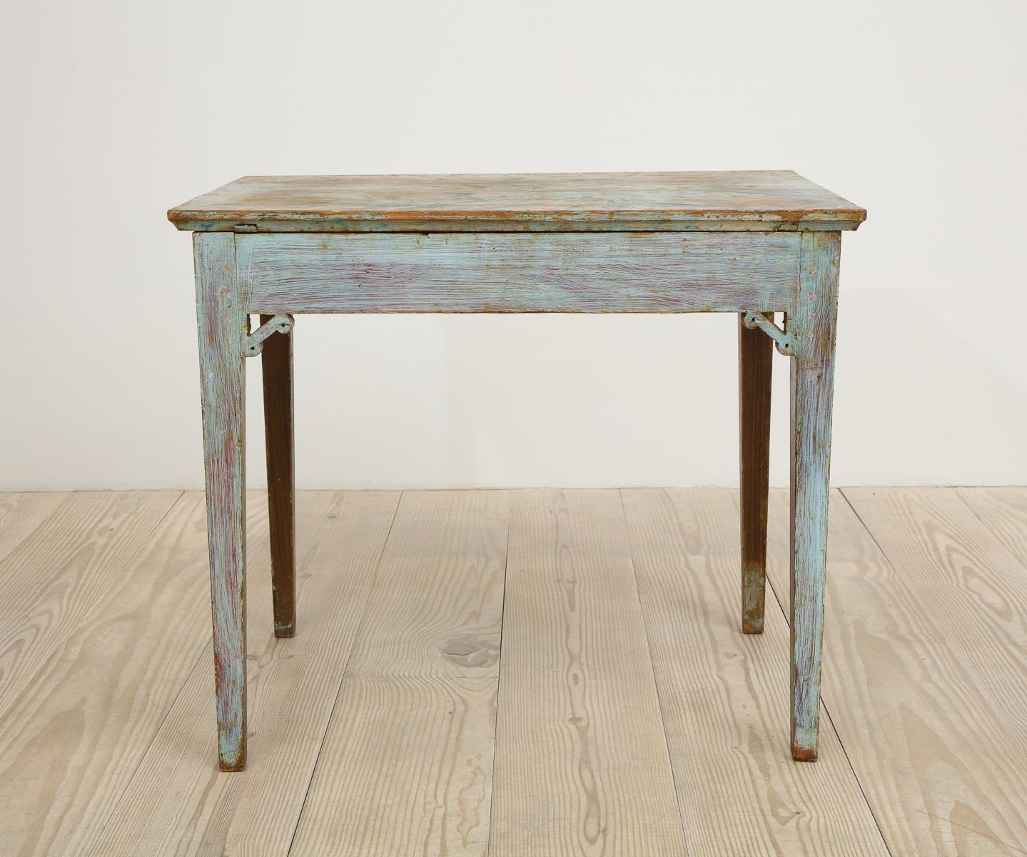 Gustavian 18th Century Table with Faux Marble-Top Center Drawer, Origin: Sweden 4