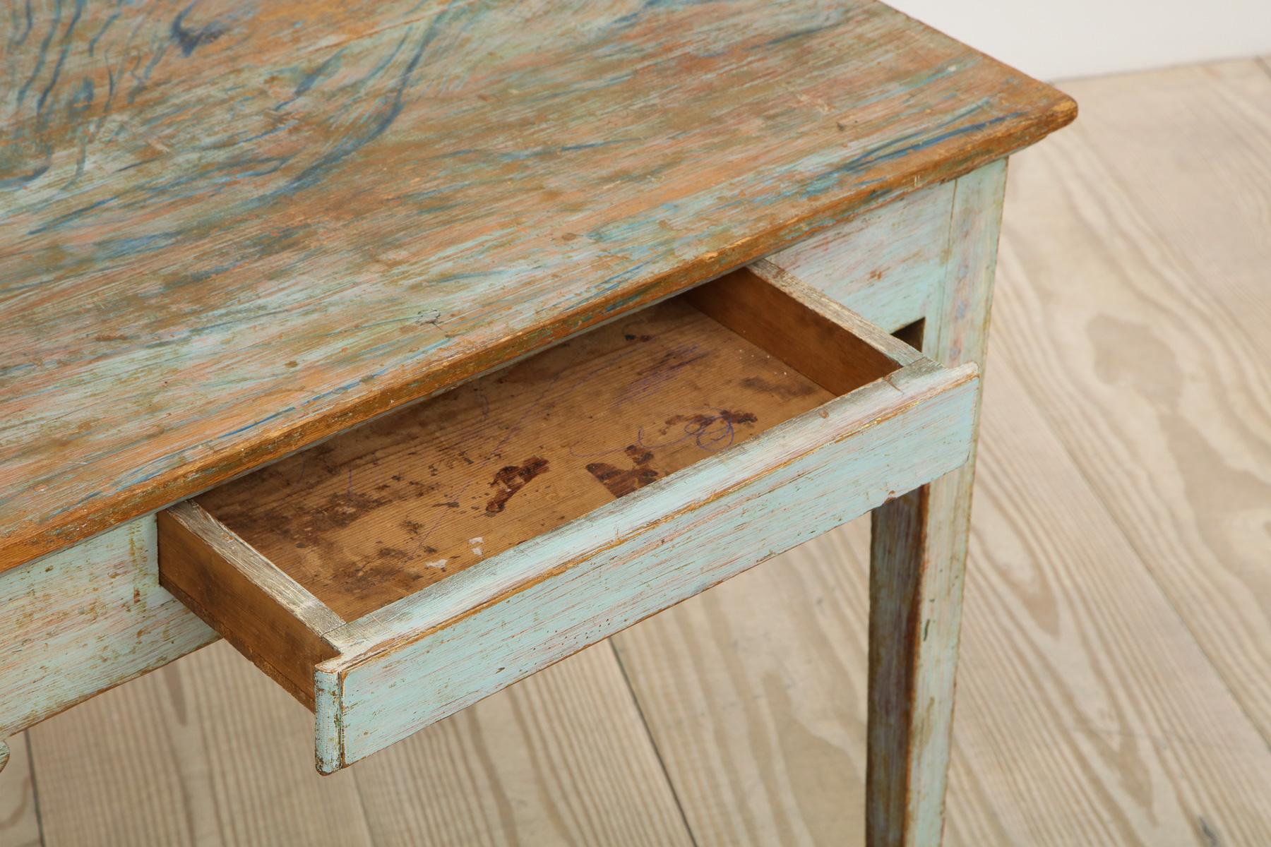 Gustavian 18th Century Table with Faux Marble-Top Center Drawer, Origin: Sweden In Excellent Condition In New York, NY