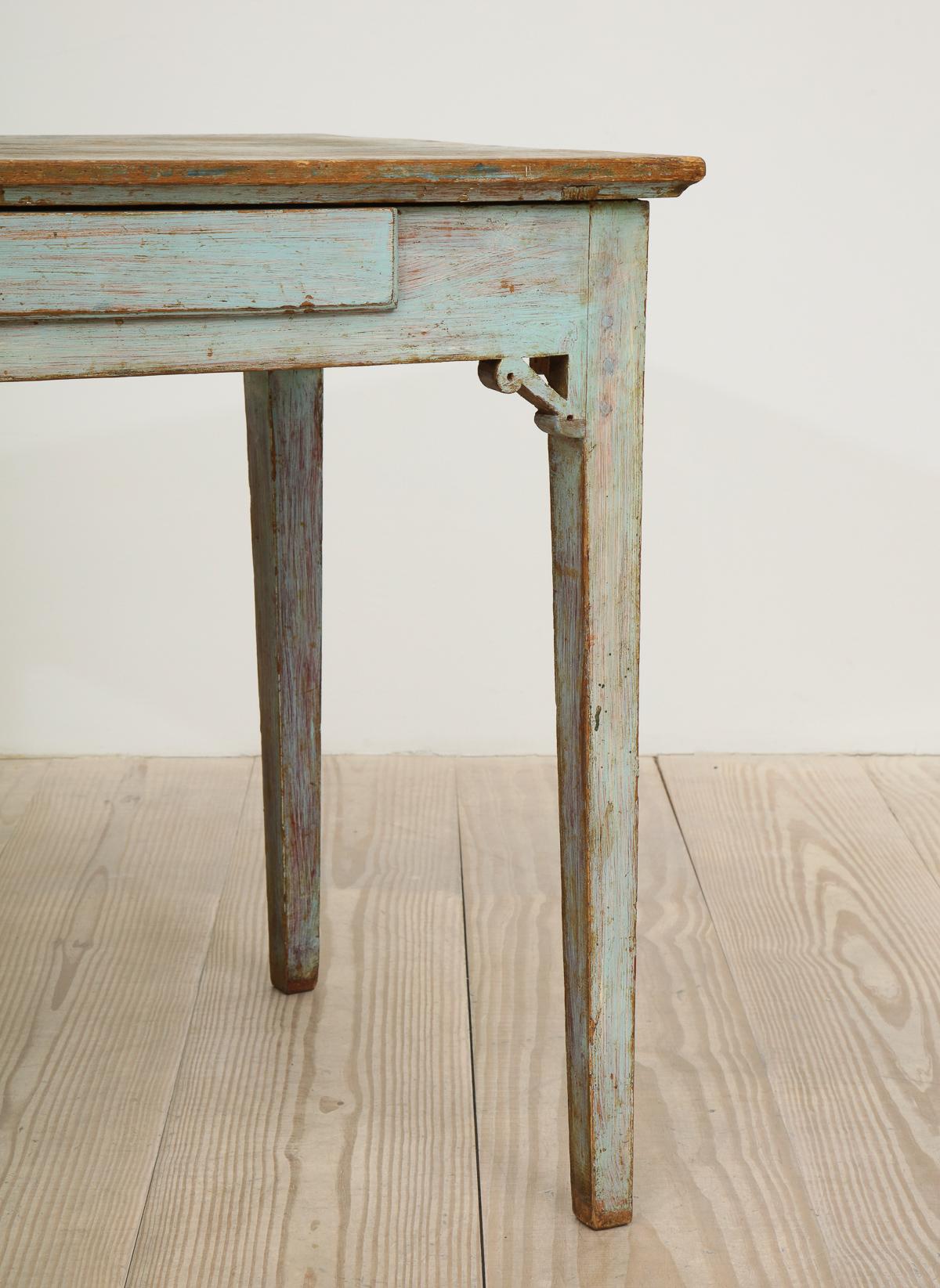 Wood Gustavian 18th Century Table with Faux Marble-Top Center Drawer, Origin: Sweden