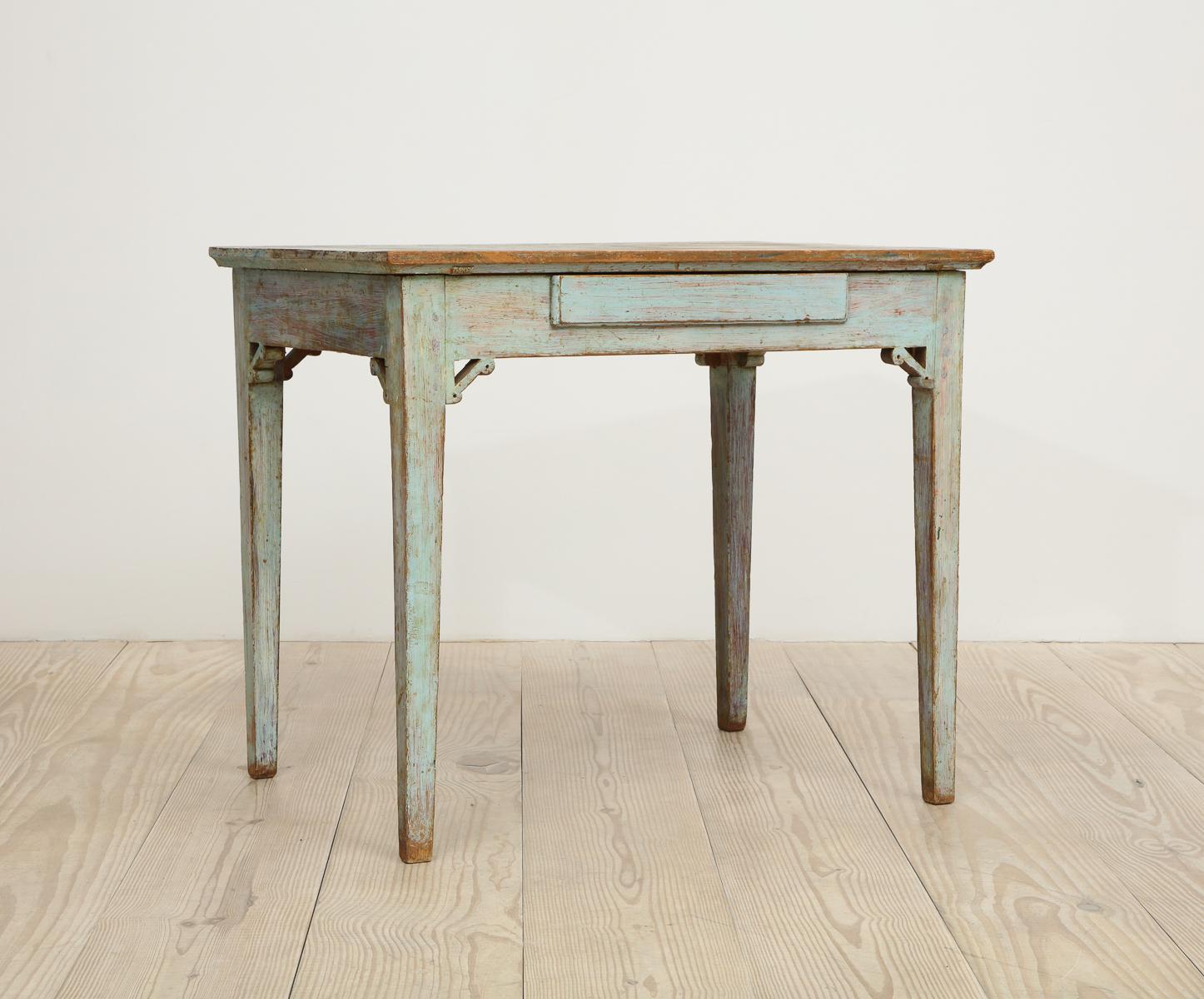 Gustavian 18th Century Table with Faux Marble-Top Center Drawer, Origin: Sweden 1
