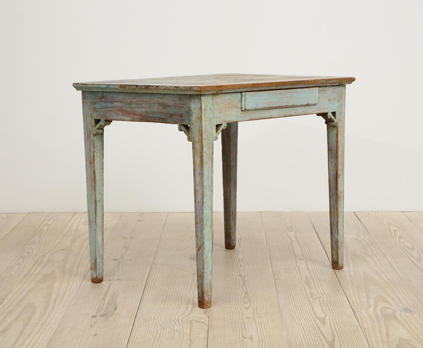 Gustavian 18th Century Table with Faux Marble-Top Center Drawer, Origin: Sweden 2