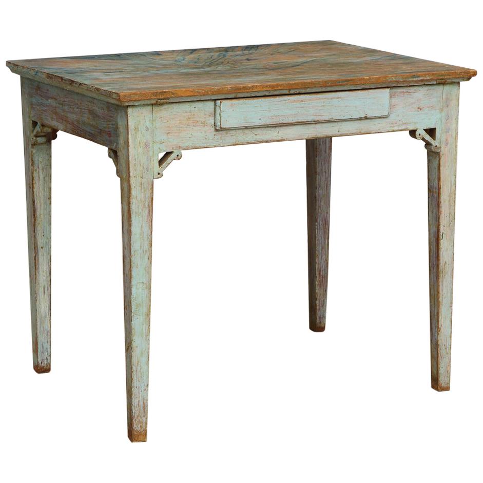 Gustavian 18th Century Table with Faux Marble-Top Center Drawer, Origin: Sweden