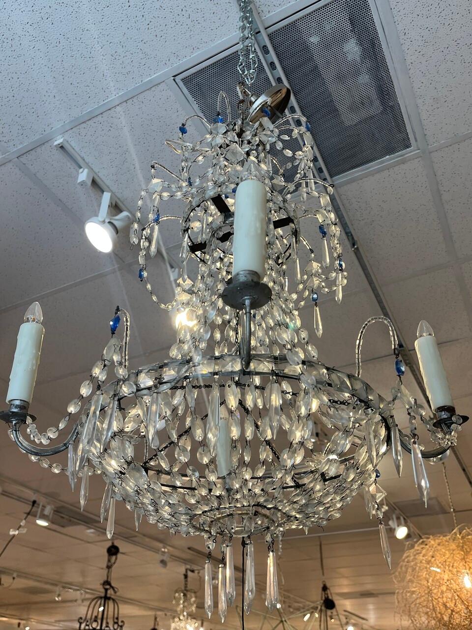 Svedese Lampadario Gustavian a 4 luci, ricablato in vendita