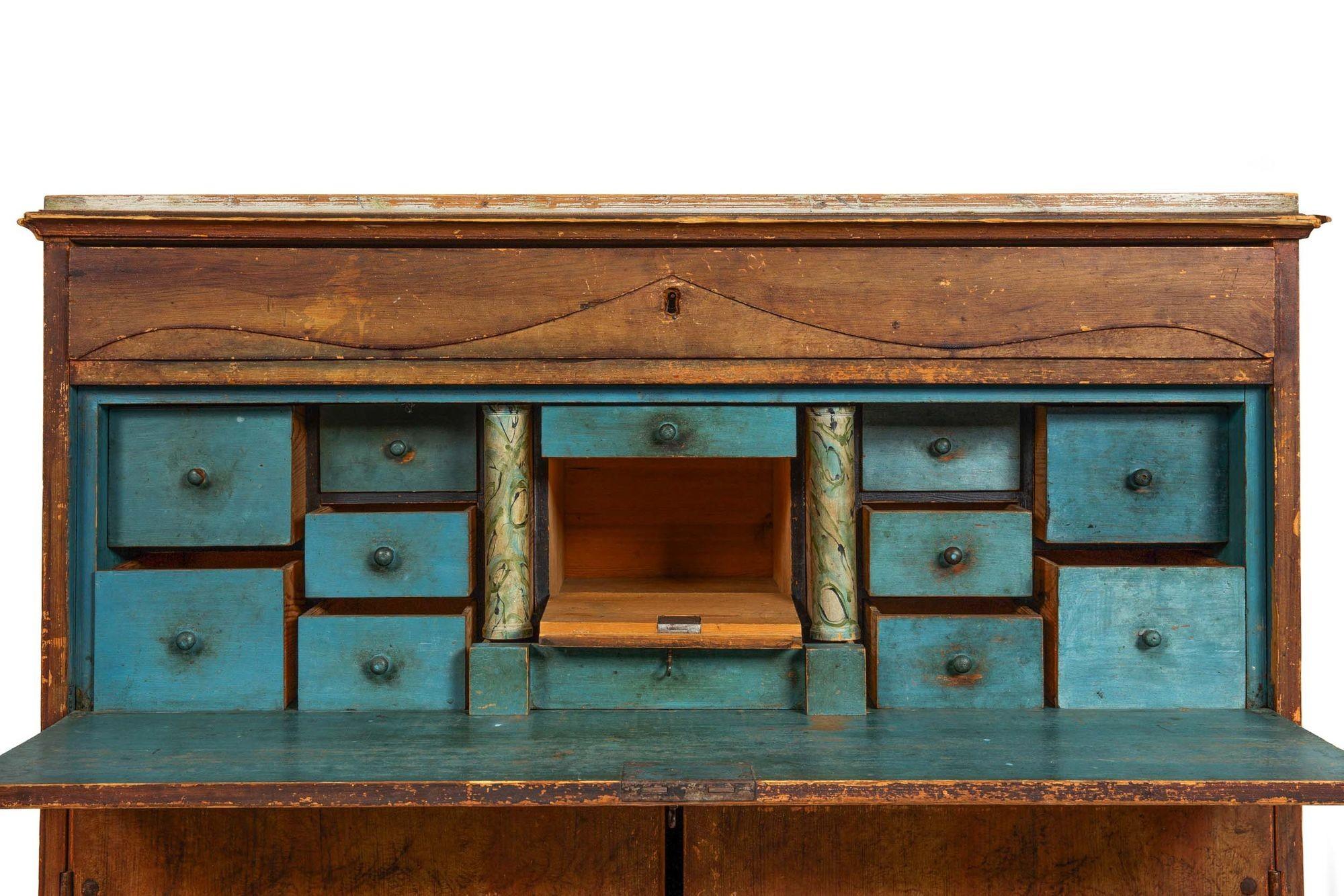 Gustavian Antique Painted Desk on Cabinet, Swedish or Danish circa 1820-40 5