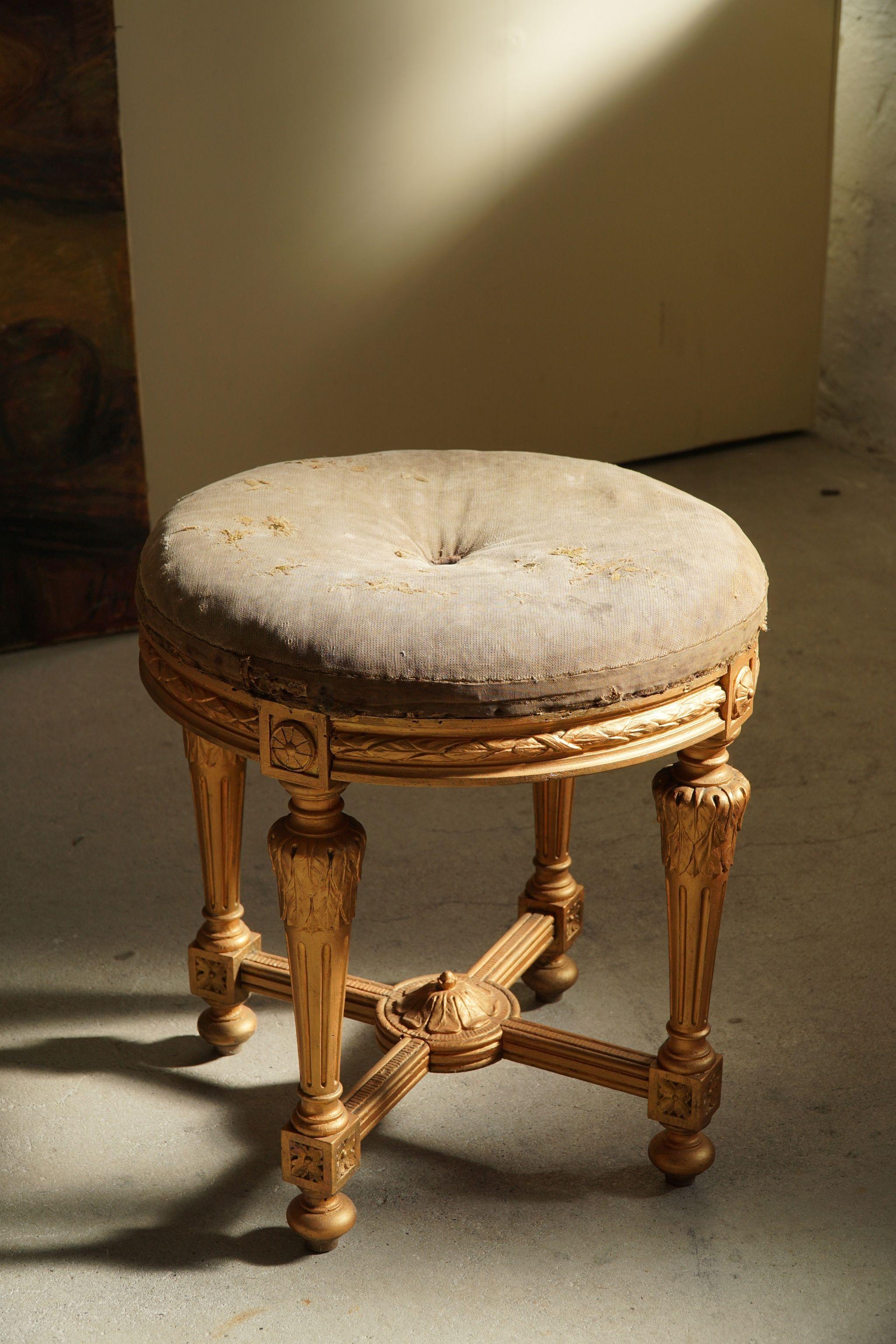 Art Nouveau Gustavian Antique, Round Stool, Swedish Cabinetmaker, Late 18th Century For Sale