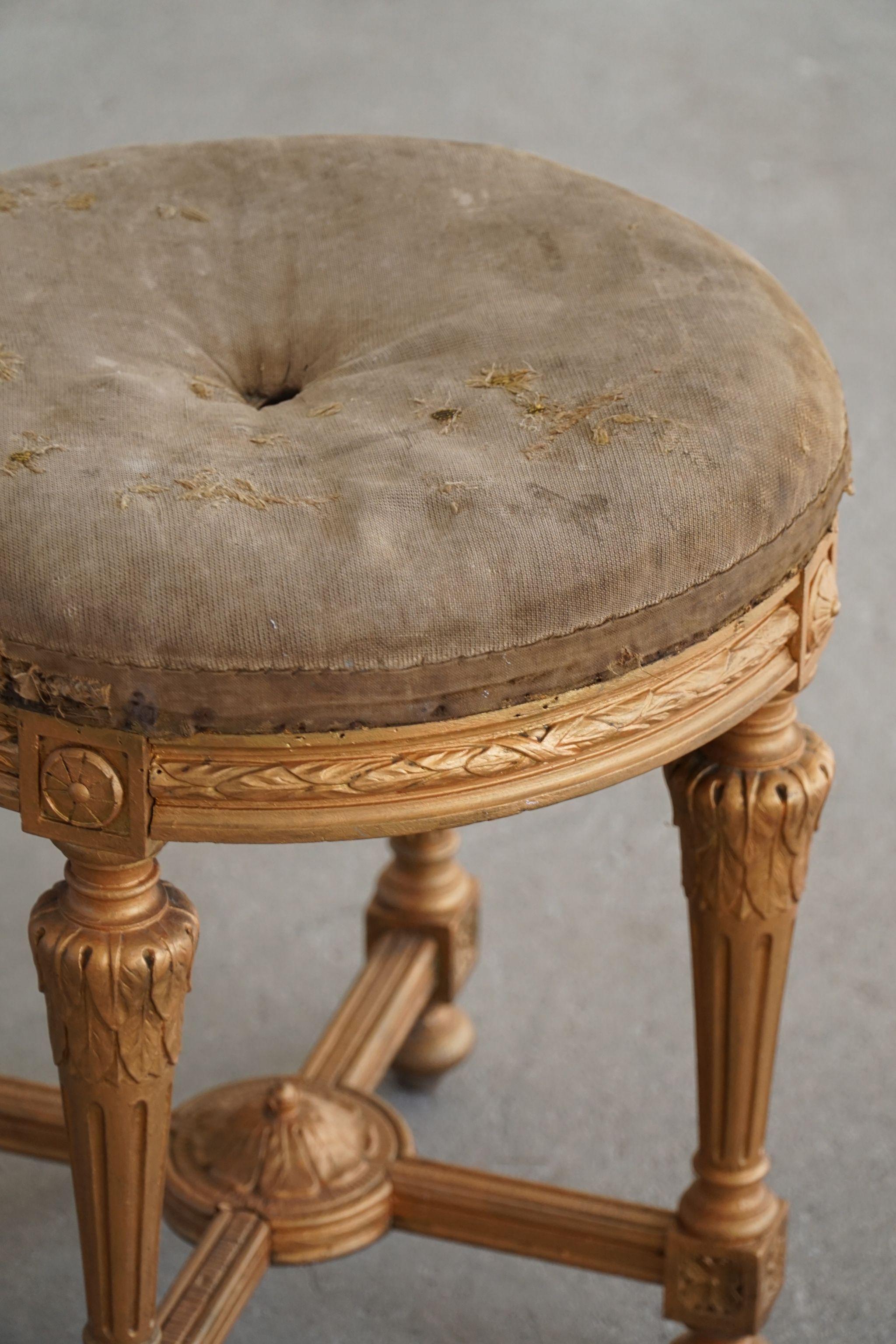 Hand-Carved Gustavian Antique, Round Stool, Swedish Cabinetmaker, Late 18th Century For Sale