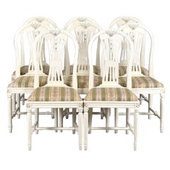 Gustavian Axet Dining Chairs Set of 8, Distressed Finish, C20th
