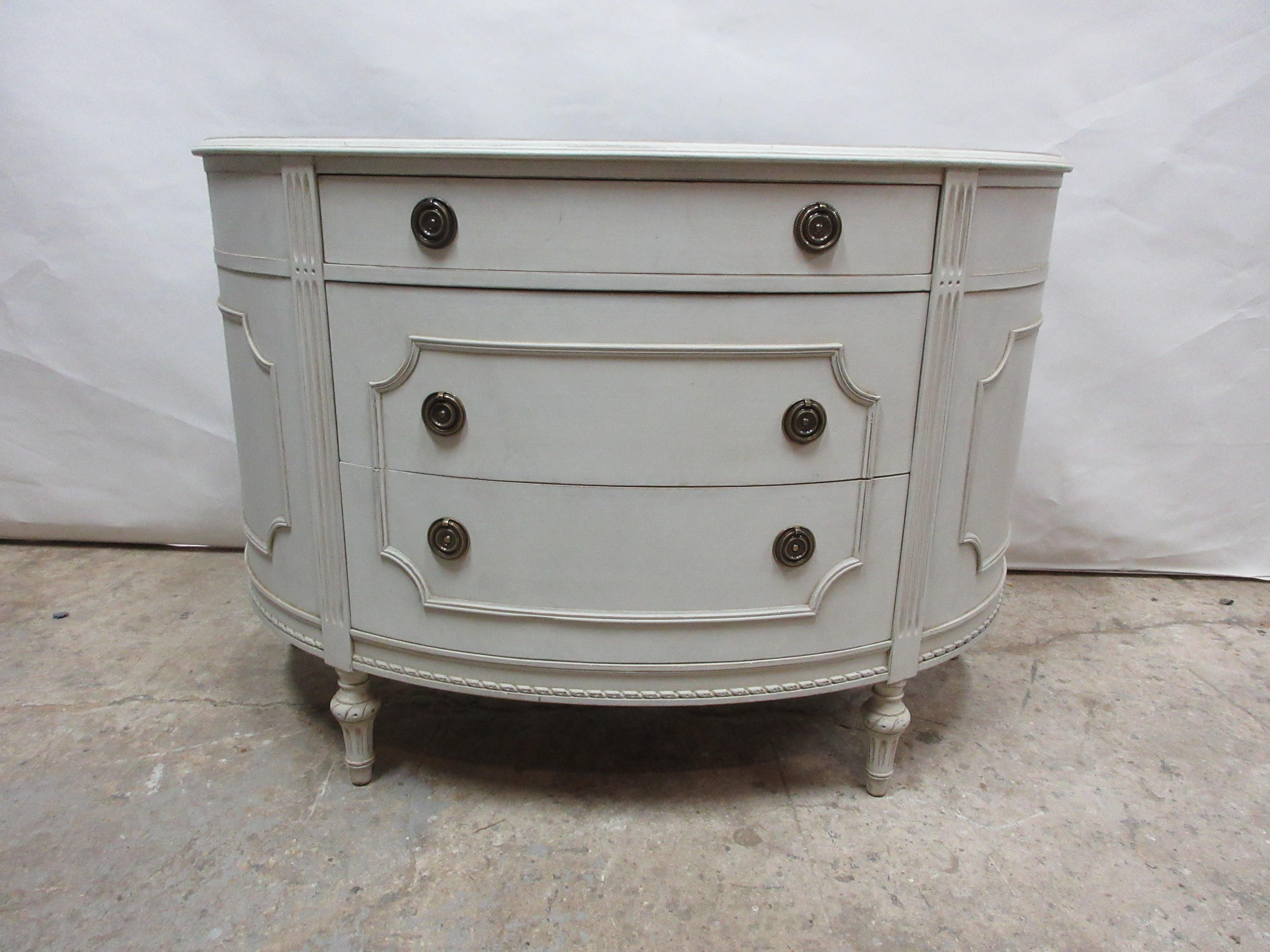 This is a unique Gustavian barrel front chest. It has been fully restored and repainted with milk paints, 