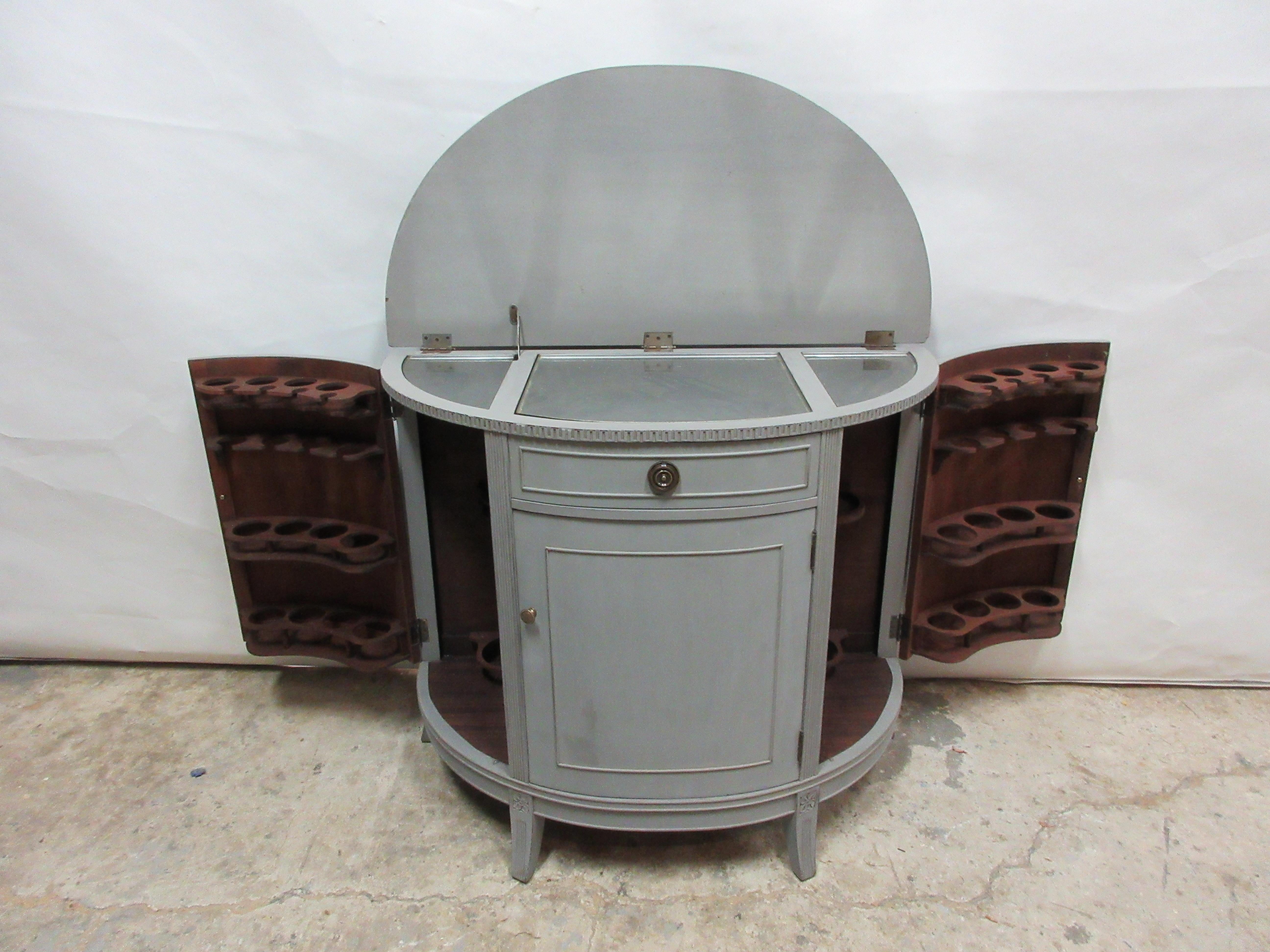 This is a really unique Gustavian barrel front bar. It’s been fully restored and repainted with milk paints 