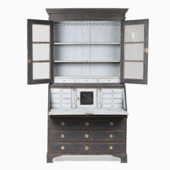 Gustavian Black-Painted Bureau Cabinet, Sweden