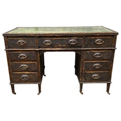Gustavian Black Painted Executive Desk Green with Leather Top