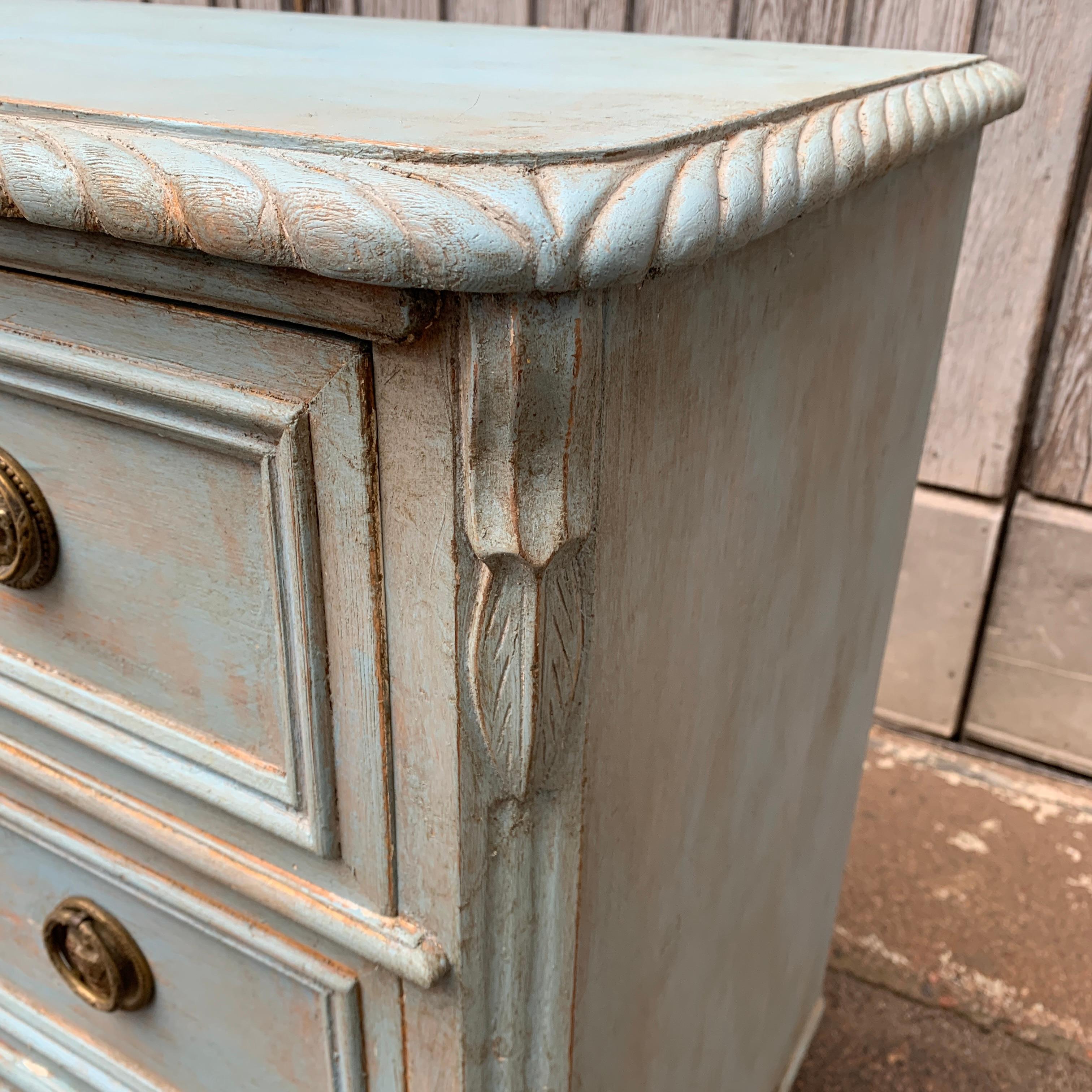 Gustavian Blue Painted Chest of Drawers, Sweden Late 19th Century For Sale 1