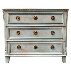 Gustavian Blue Painted Chest of Drawers, Sweden Late 19th Century
