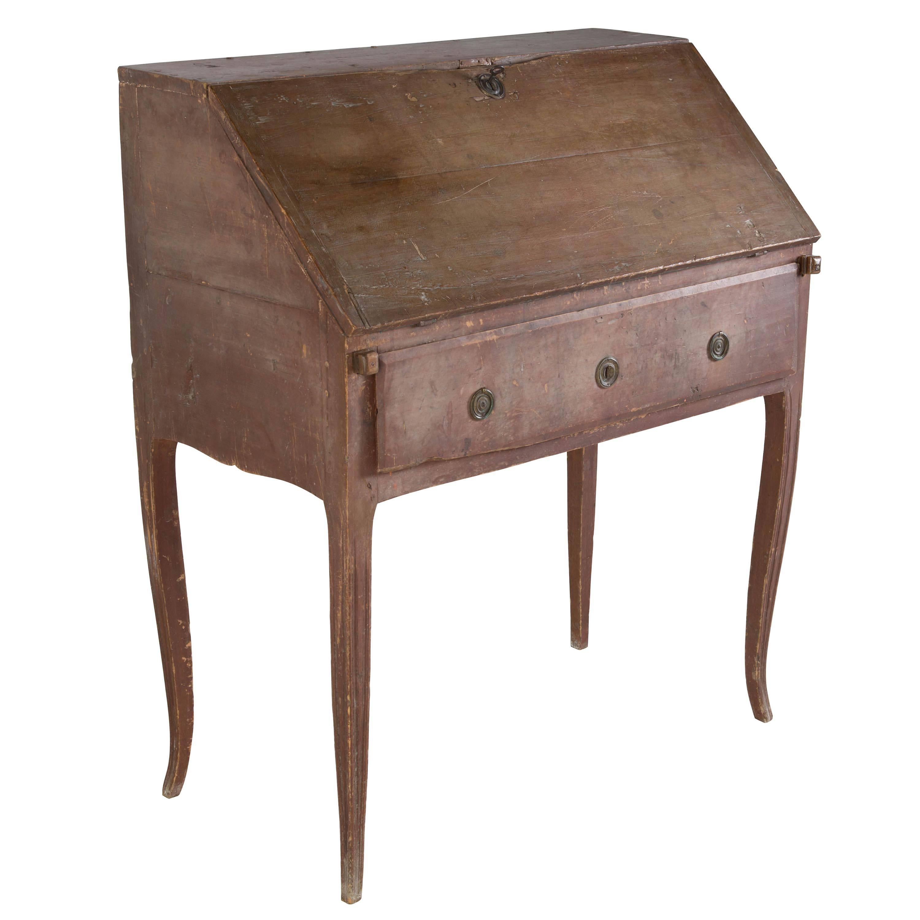A provincial late 18th century Gustavian bureau in original paint and with charming interior.