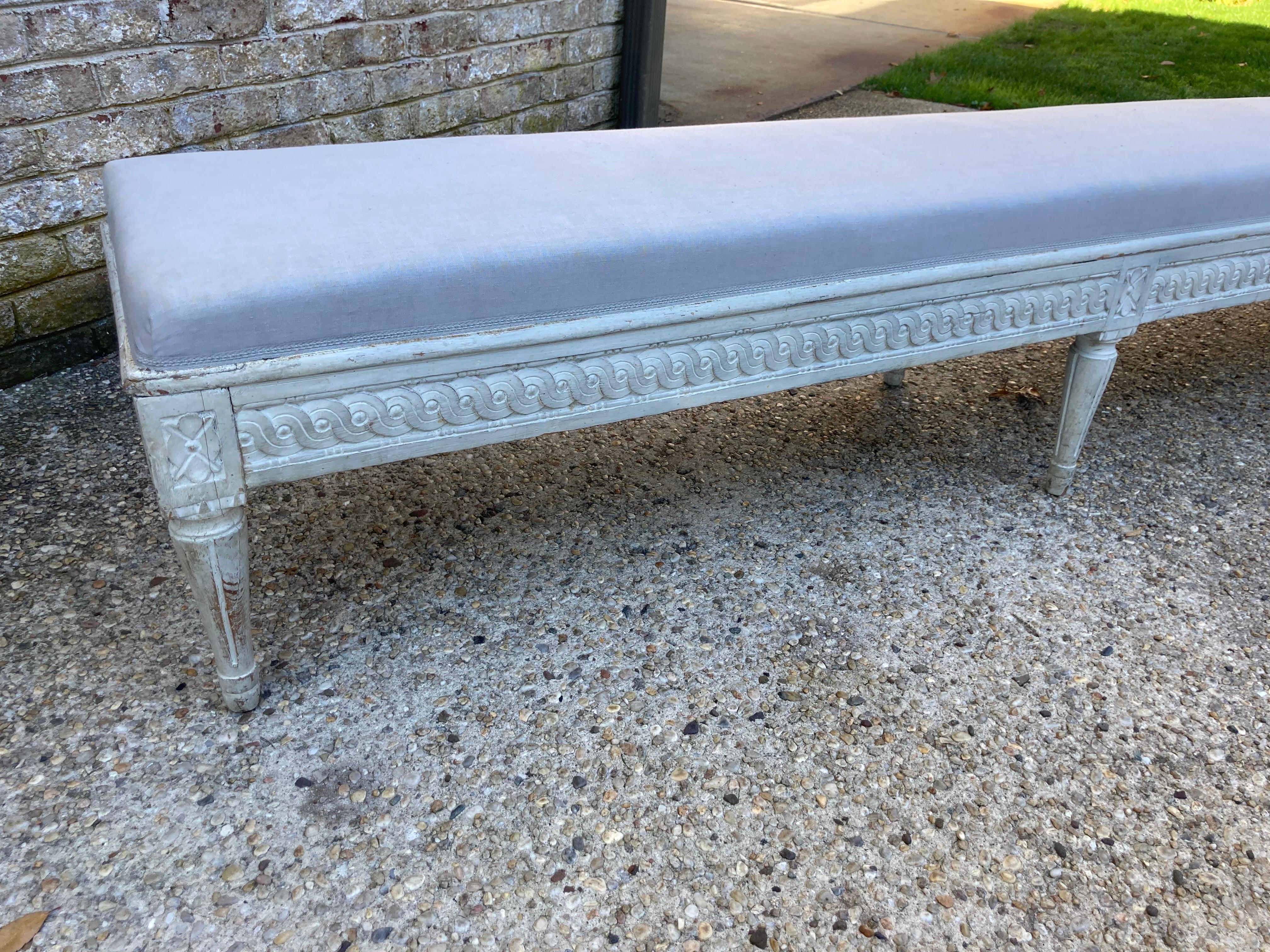 18th Century Gustavian Carved and Painted Bench For Sale