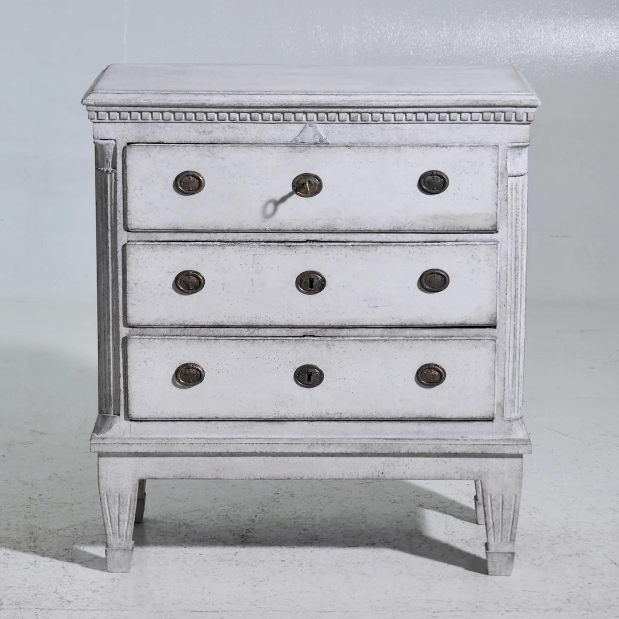 Gustavian rare chest with original lock and carvings, circa 1790.