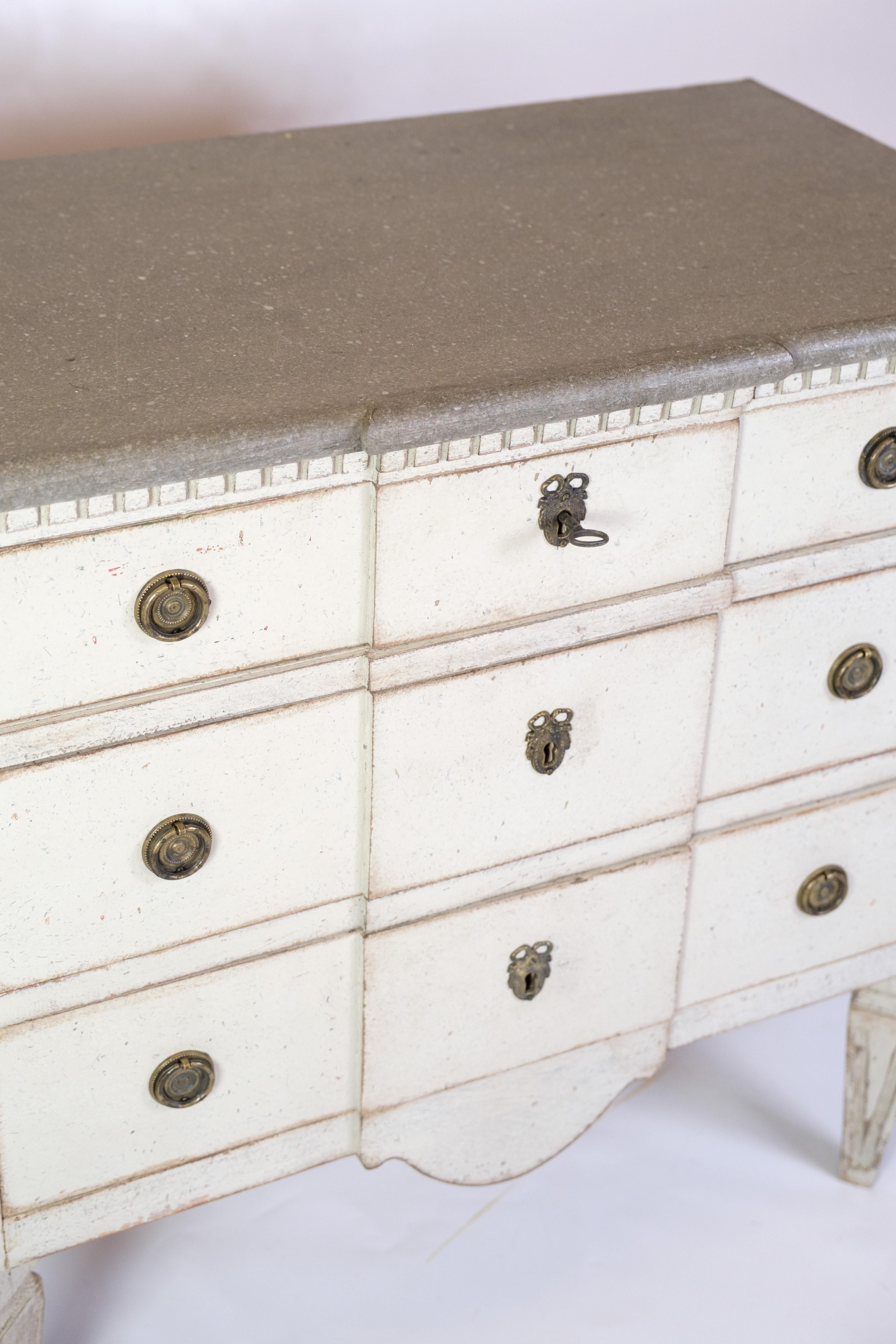 Mid-Century Modern Gustavian Chest Of Drawers Grey Painted, Swedish Origin From 1840s For Sale