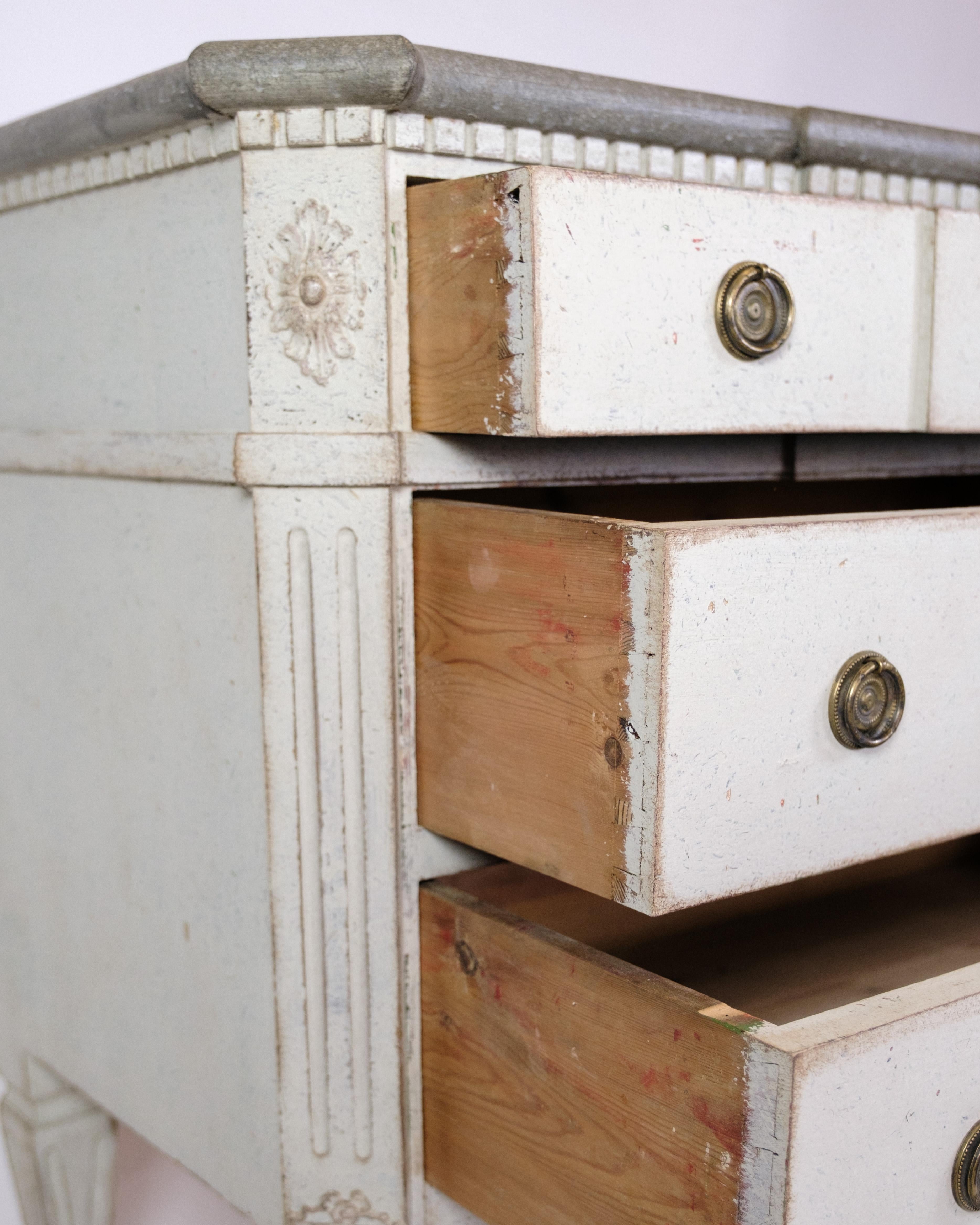 Gustavian Chest Of Drawers Grey Painted, Swedish Origin From 1840s For Sale 2