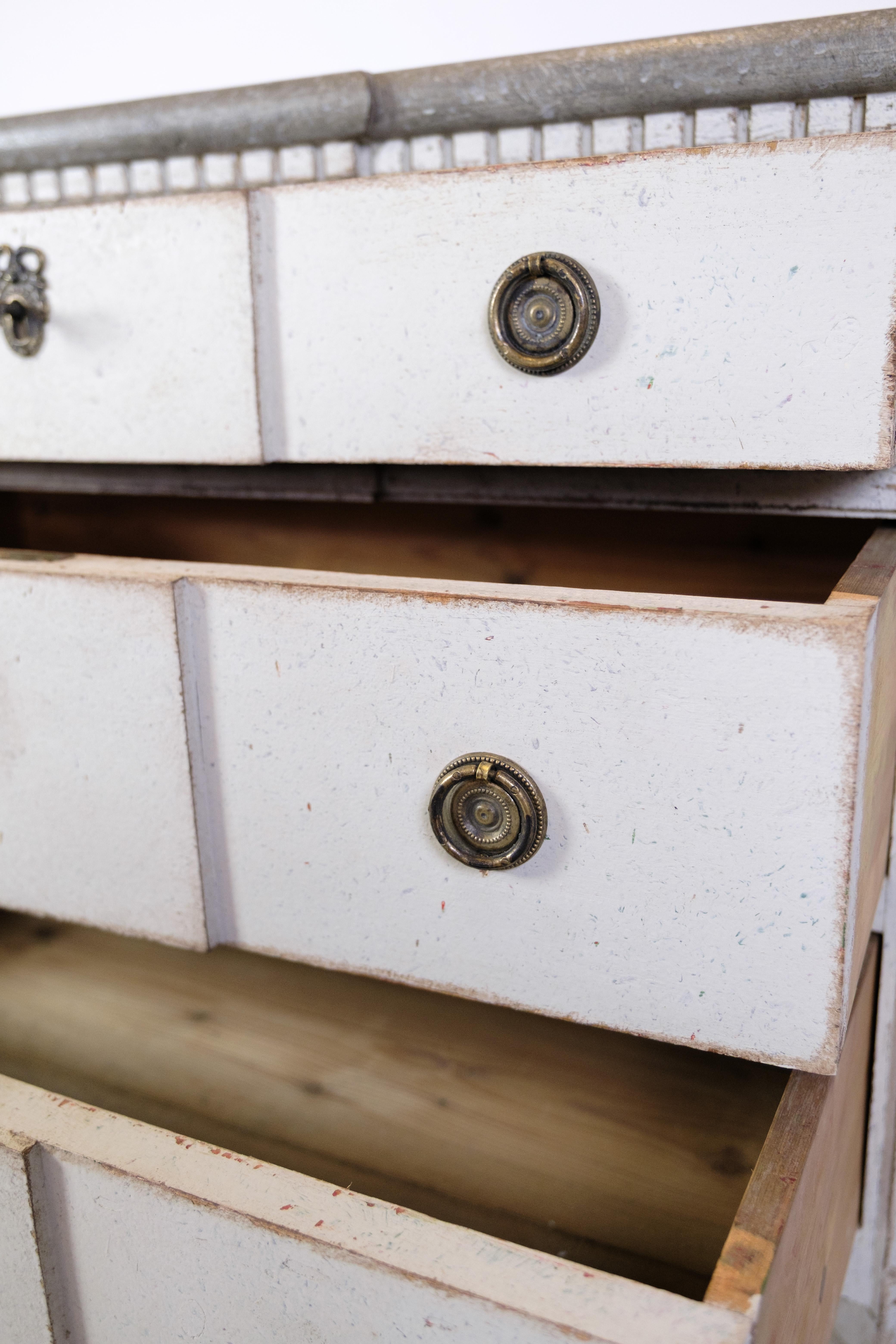 Gustavian Chest Of Drawers Grey Painted, Swedish Origin From 1840s For Sale 3