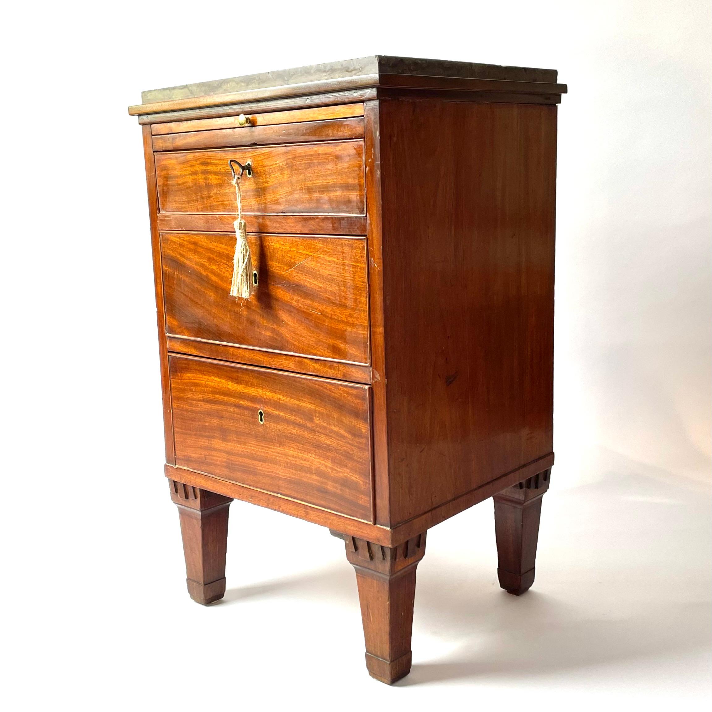 Swedish Gustavian Chest of drawers in mahogany with Limestone top with fossils, 1790s For Sale