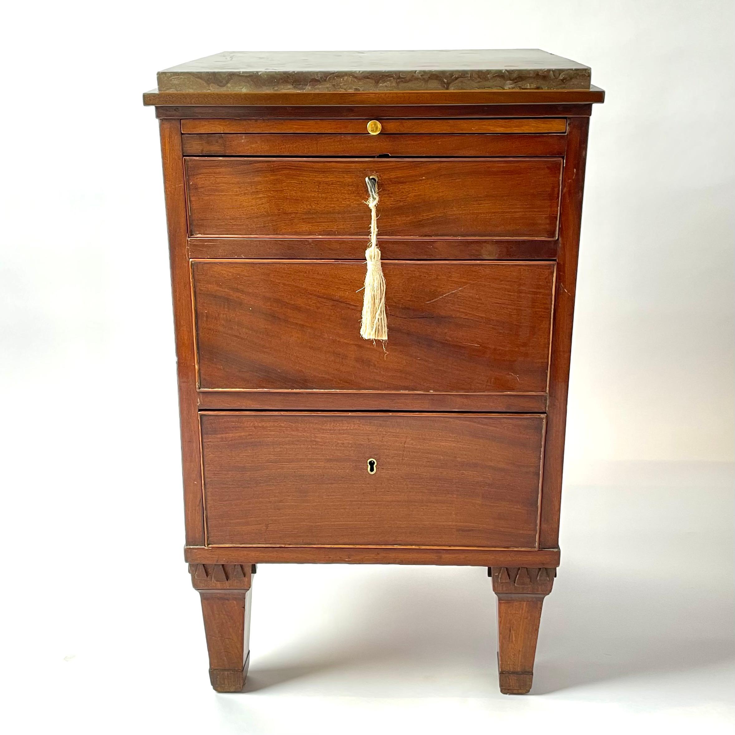 Gustavian Chest of drawers in mahogany with Limestone top with fossils, 1790s In Good Condition For Sale In Knivsta, SE