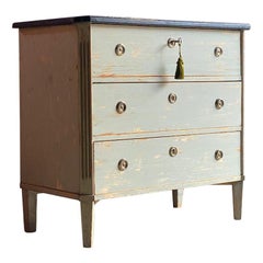 Used Gustavian Chest of Drawers with Original Paint 18th Century Sweden, circa 1790