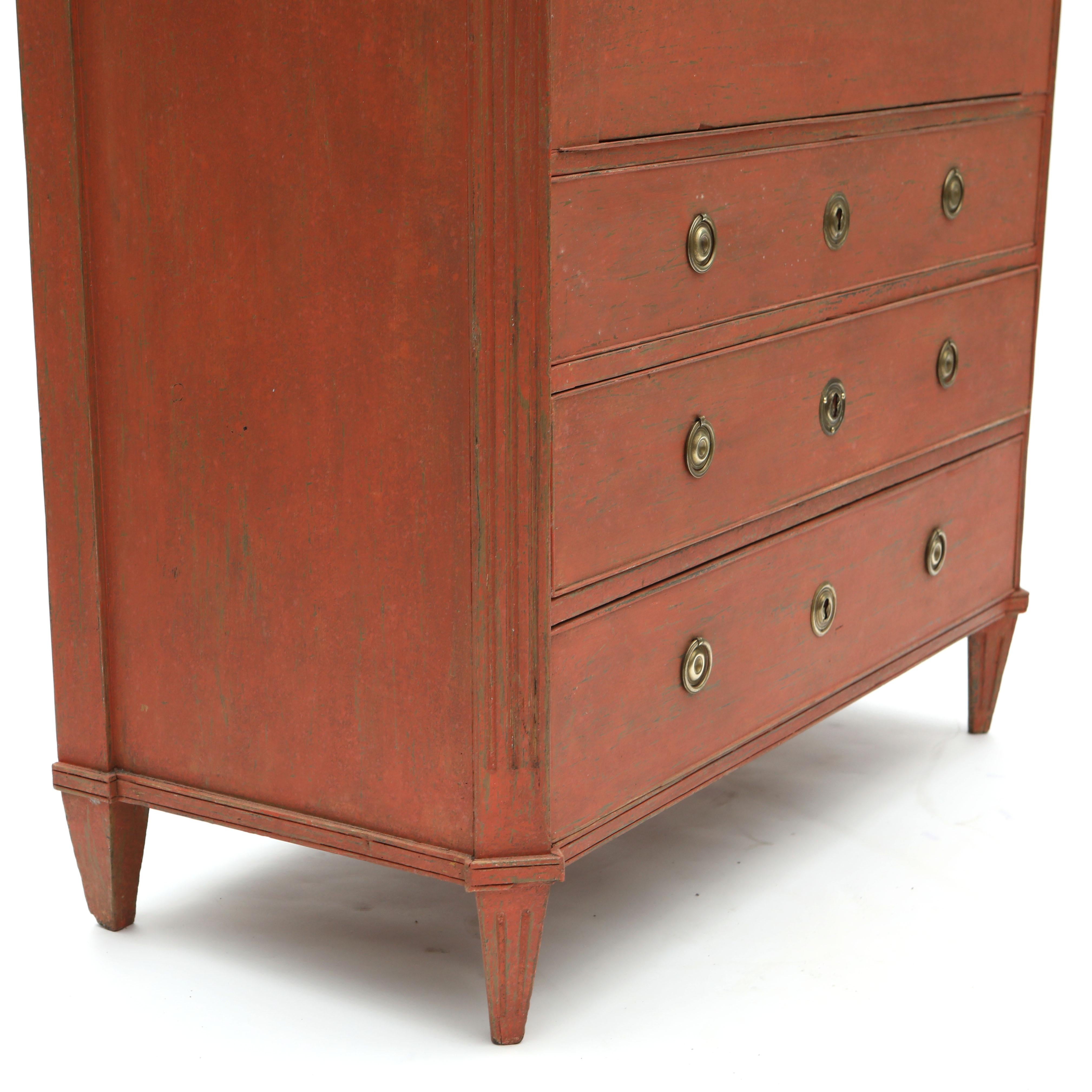 Pine Gustavian Cinnabar Red Secretary, Swedish Antique C. 1800 For Sale