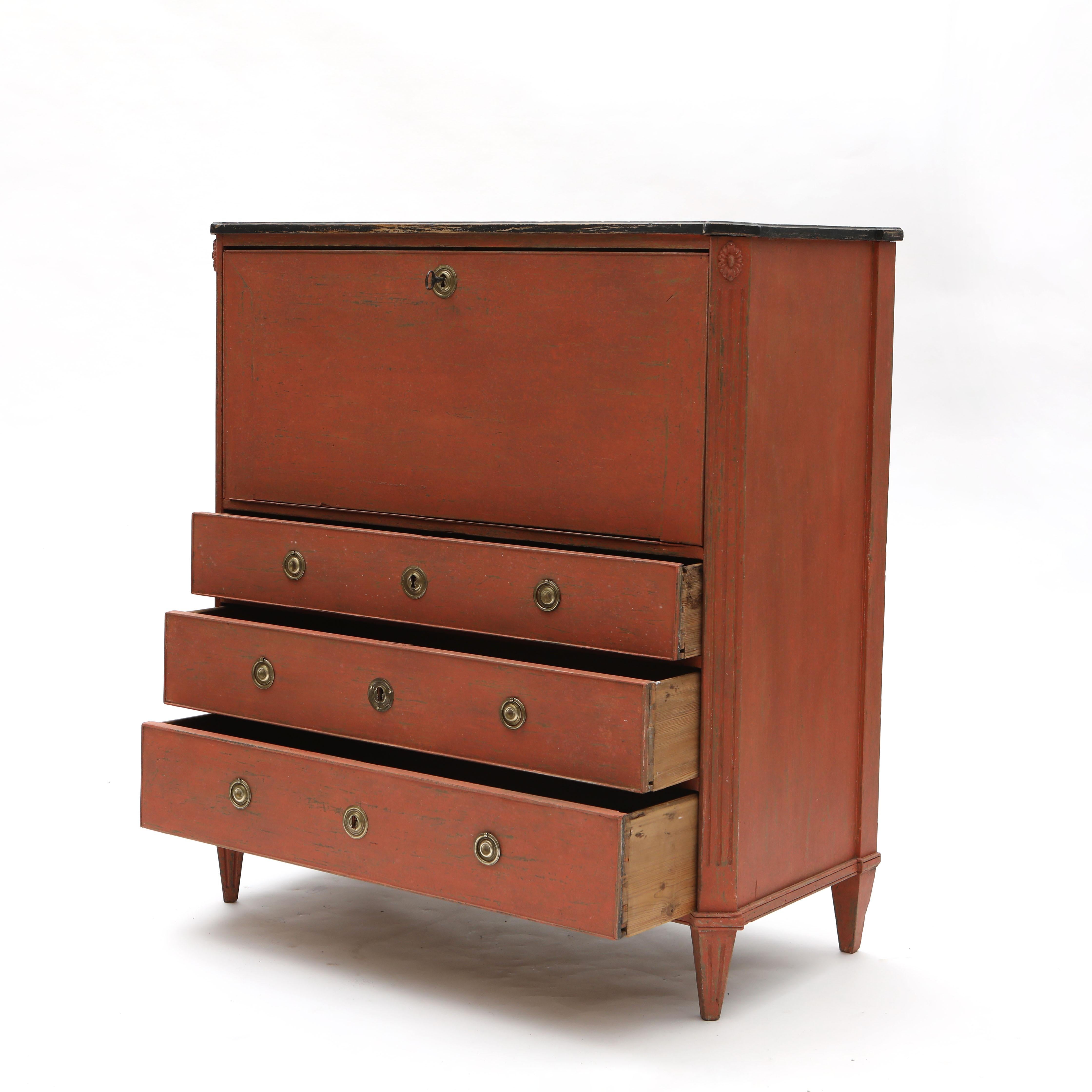 Gustavian Cinnabar Red Secretary, Swedish Antique C. 1800 For Sale 1