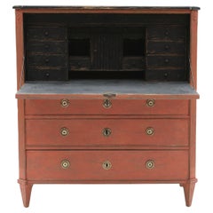 Gustavian Cinnabar Red Secretary, Swedish Antique C. 1800