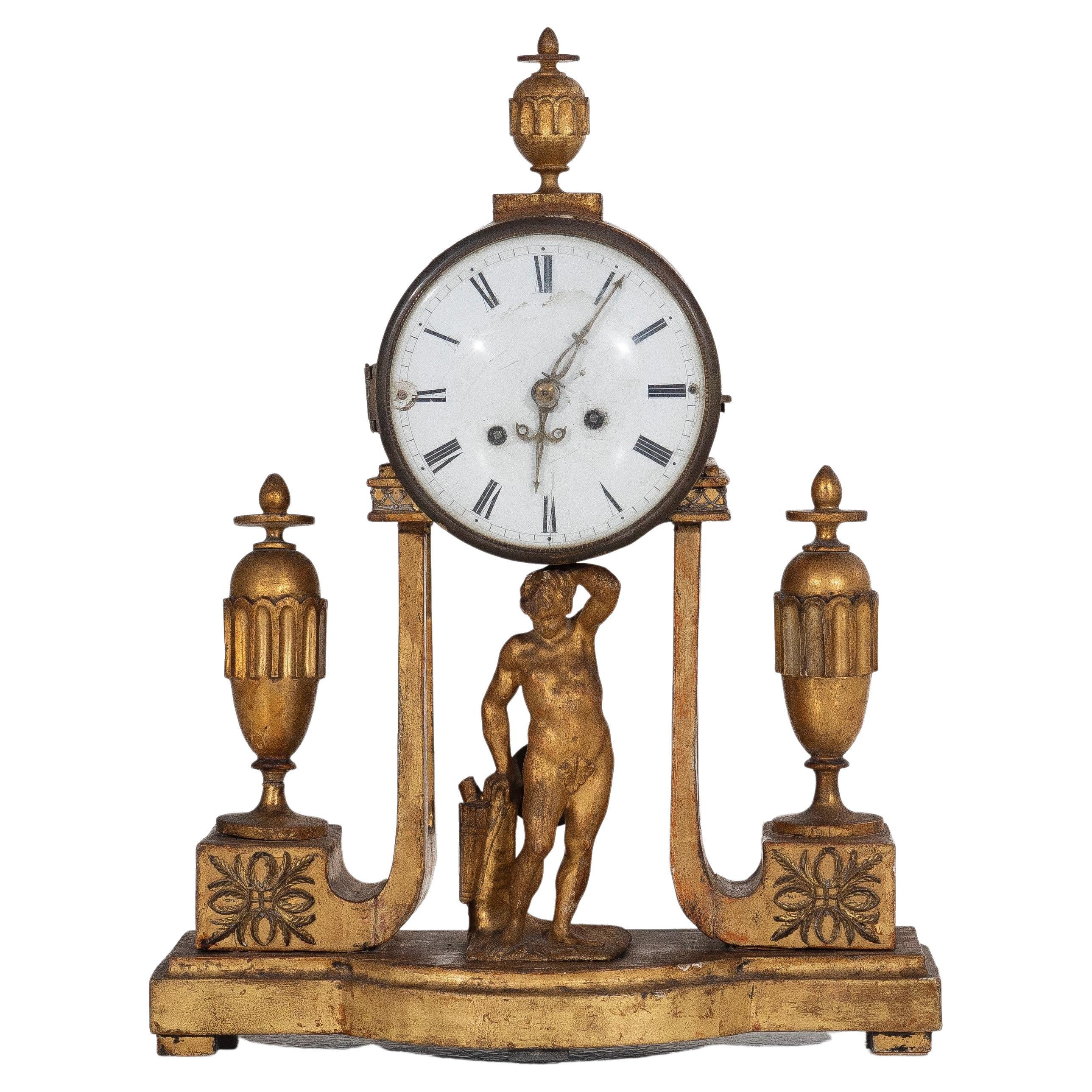 Gustavian Clock in Original Gilt, circa 1790 For Sale