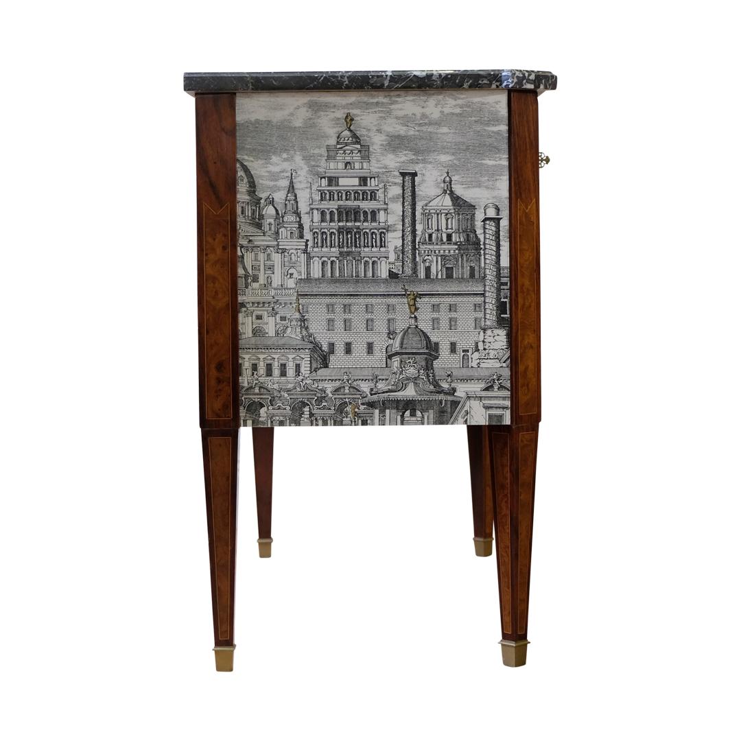 Gustavian Commode with Fornasetti Ancient Rome Design and Natural Marble Top 1