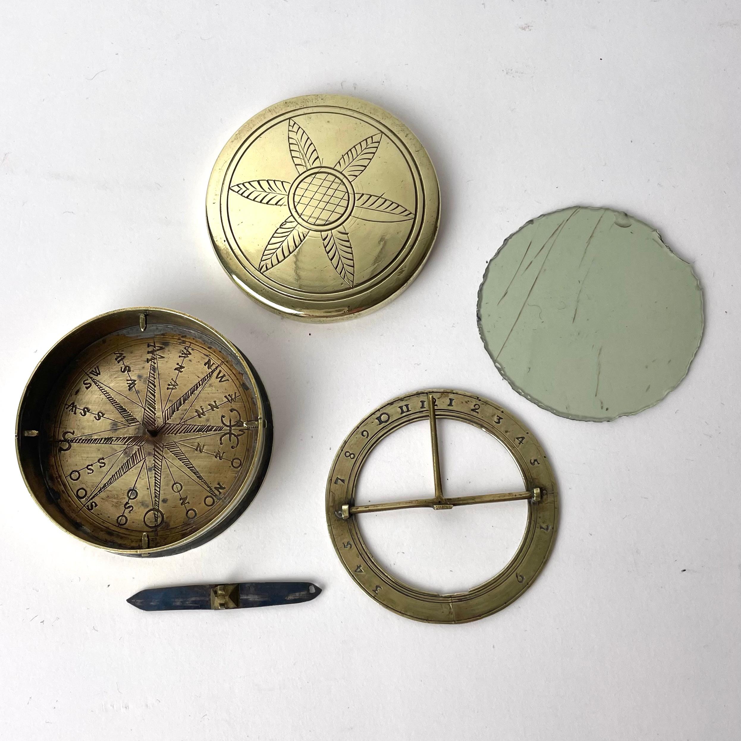 Swedish Gustavian Compass with Sundial in Brass, Late 18th/Early 19th Century Sweden