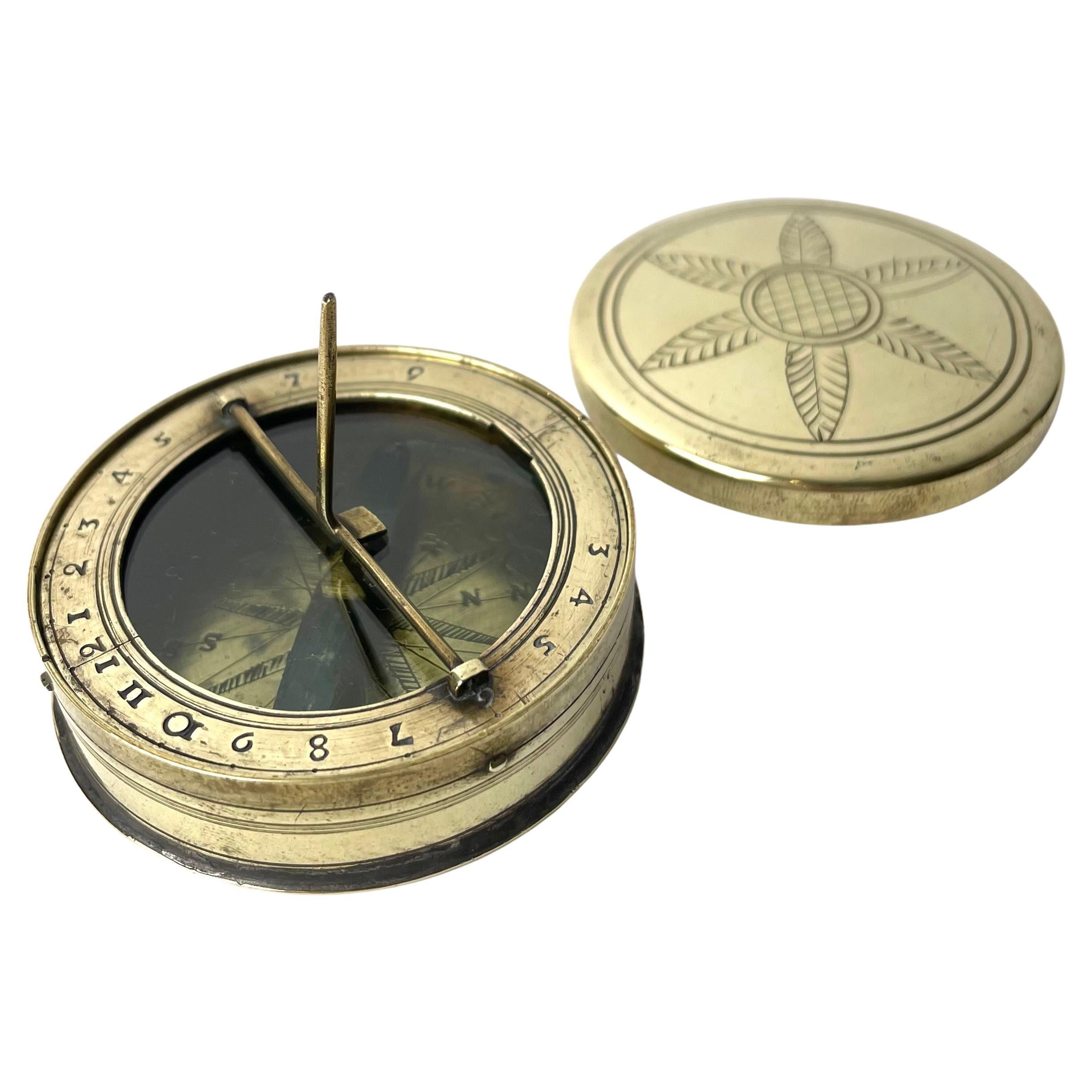 Gustavian Compass with Sundial in Brass, Late 18th/Early 19th Century Sweden