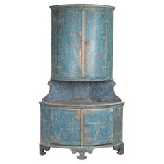 Antique Gustavian Corner Cabinet in Original Blue Paint