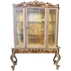 Gustavian Cream Painted and Gold Gilt Display Cabinet Vitrine