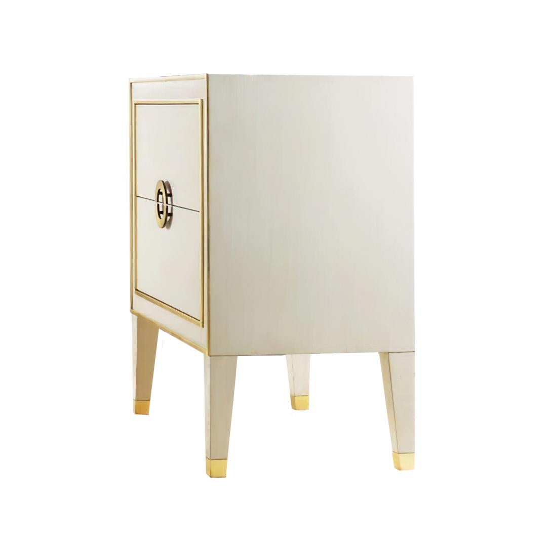 Brass Gustavian Cream Painted Nightstand For Sale