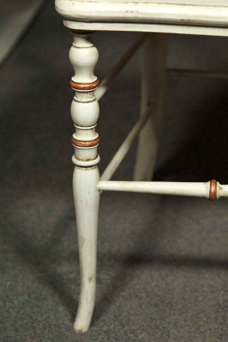 Gustavian, Dining Chairs, Spindle Back, White Paint, Giltwood, Blue Fabric For Sale 1